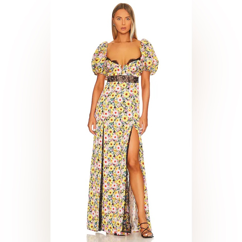 For Love And Lemons Floral Maxi Dress - Yellow and Black